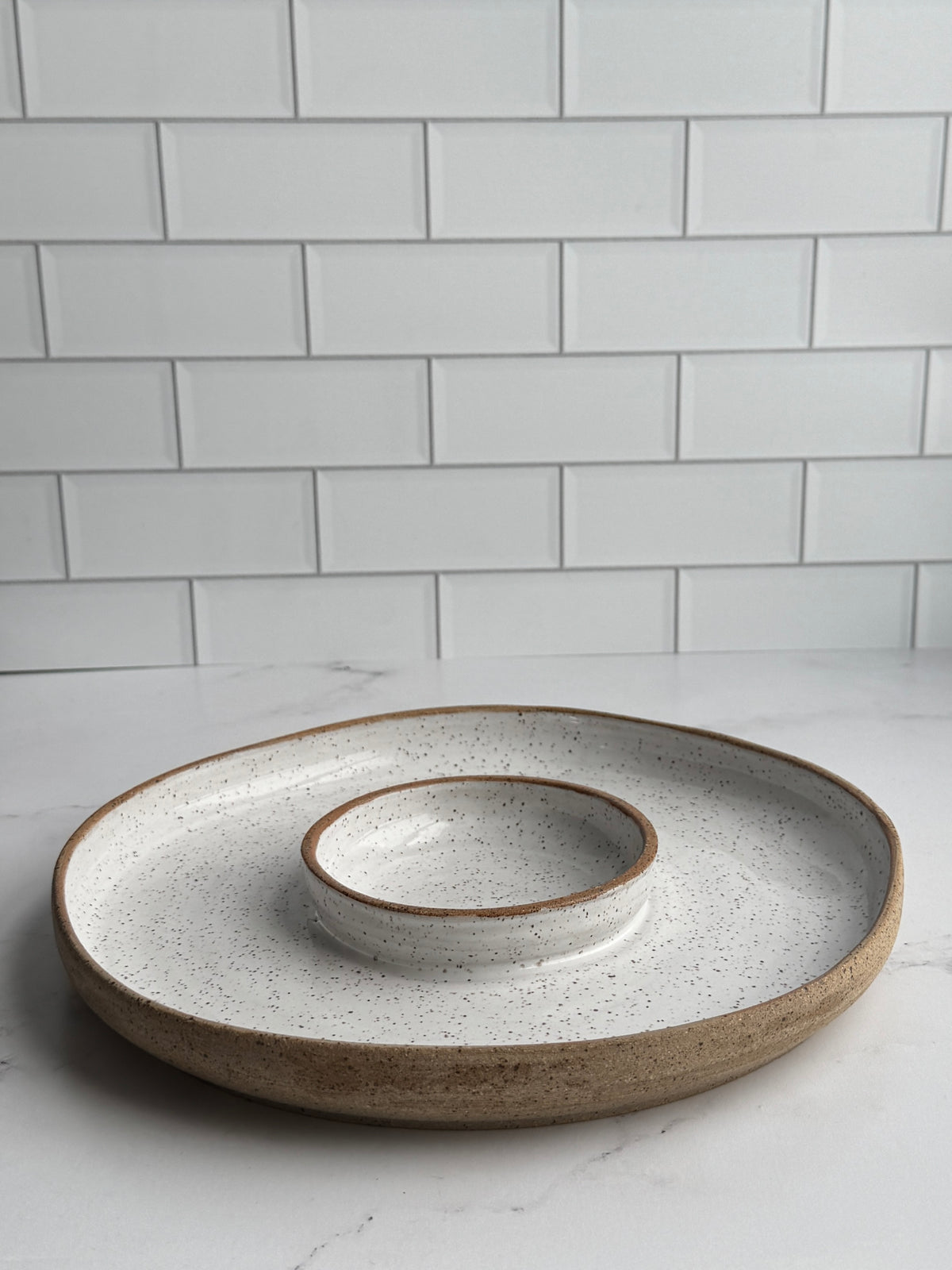 White Speckle Chip & Dip Platter