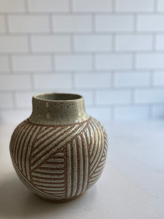 Celadon Textured Stripe Moon Jar