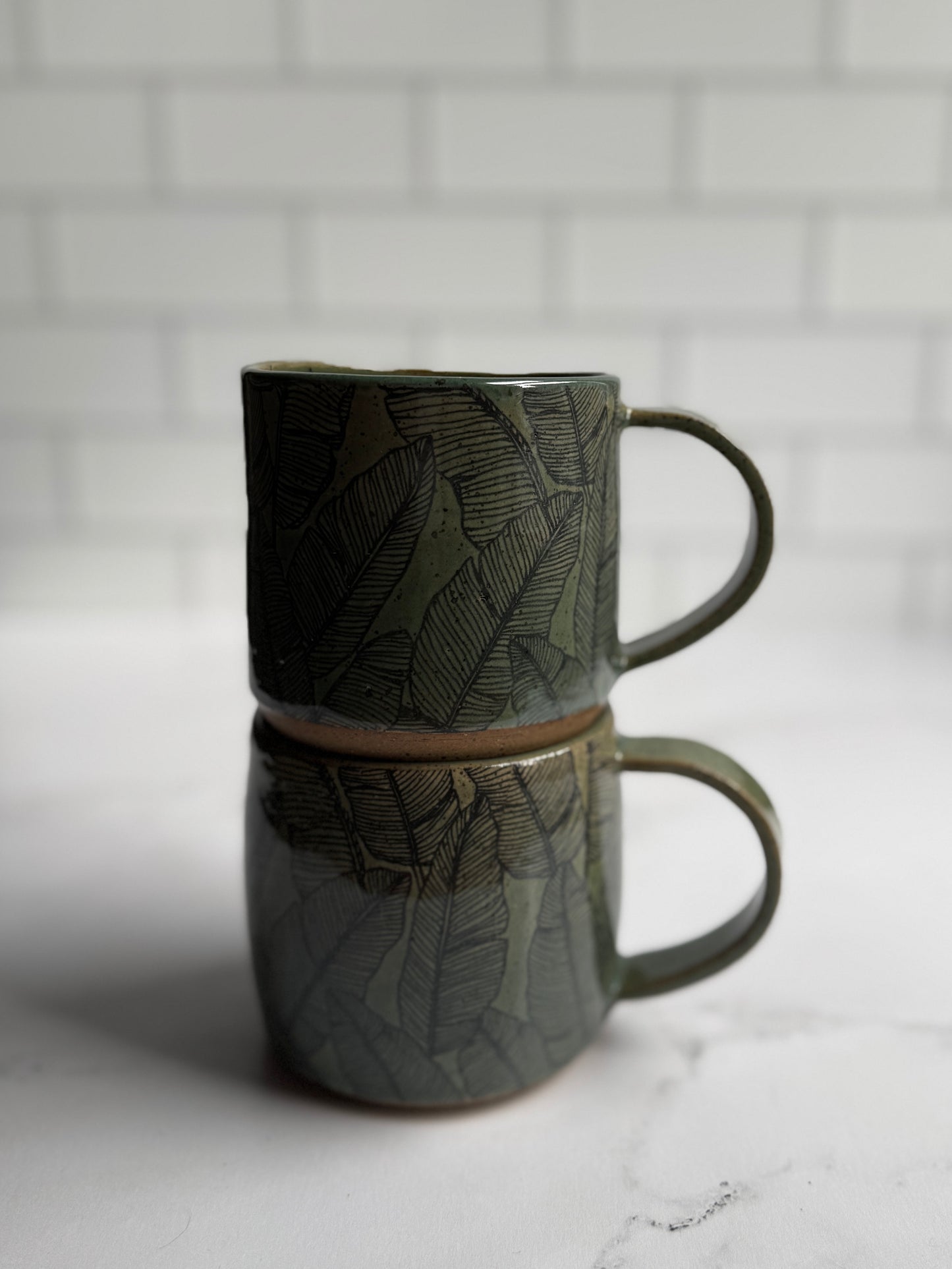 Speckled banana leaf mugs- translucent green