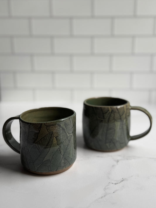 Speckled banana leaf mugs- translucent green