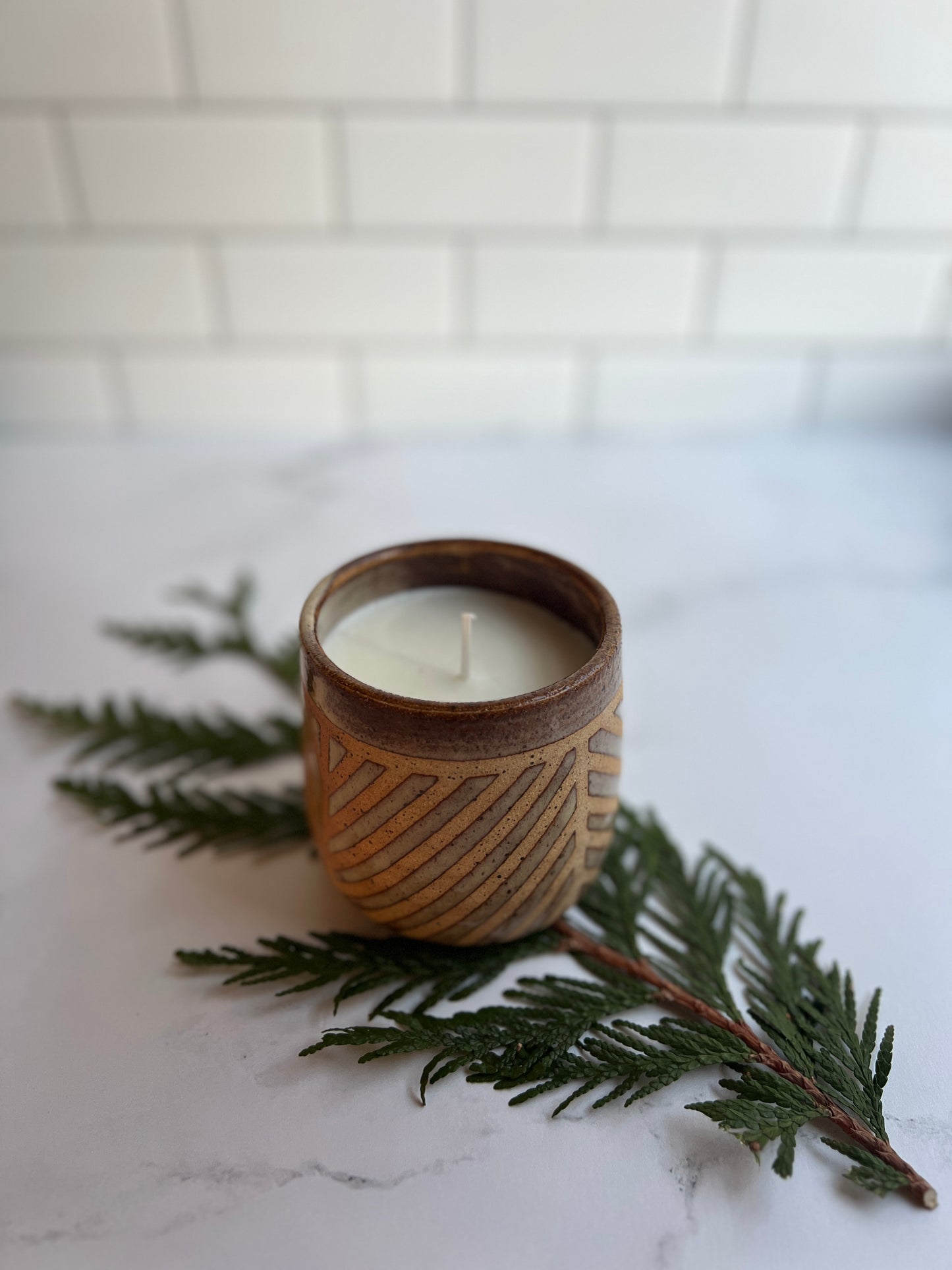 Handmade candle- birch stripes