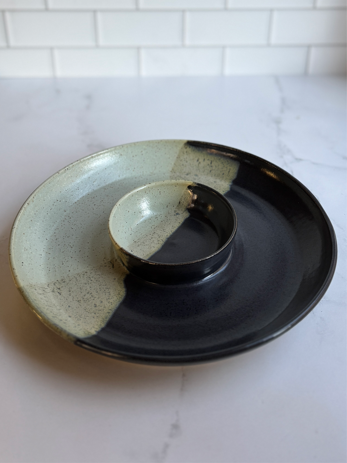 Mint/ Indigo Speckle Chip & Dip Platter
